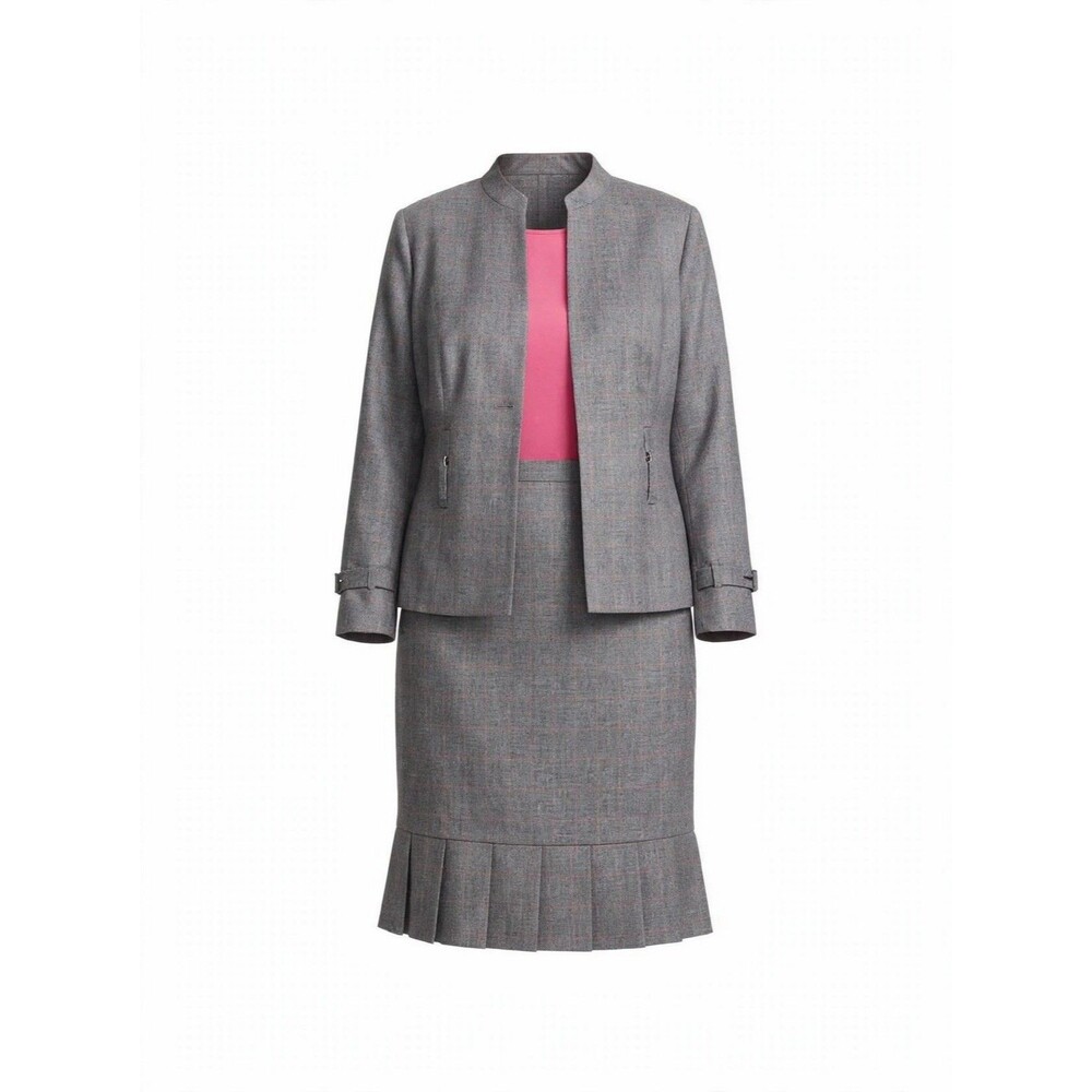 Perceptions 22W Gray Pink Plaid 3PC Ruffle Skirt Suit Set Formal